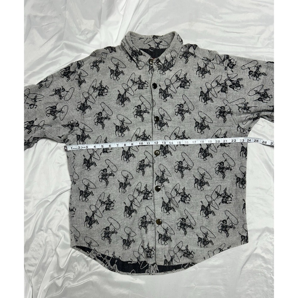 Vintage True Grit Gray Western Flannel Shirt Rodeo Cowboy All Over Print USA Lrg - Picture 7 of 12